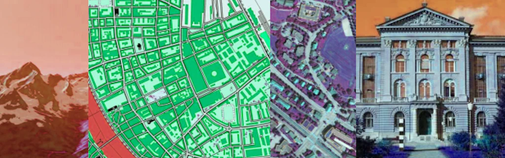 Composite image of a mountain, city map, Federal Archives